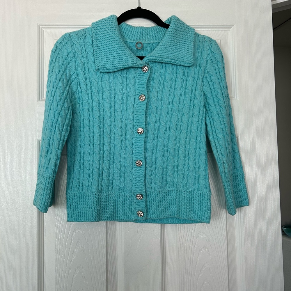 One Girl Who…Turquoise Cable Knit Sweater
